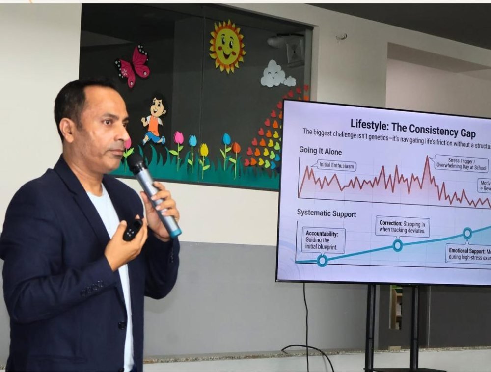 Rrishi Barman presenting a slide on the consistency gap