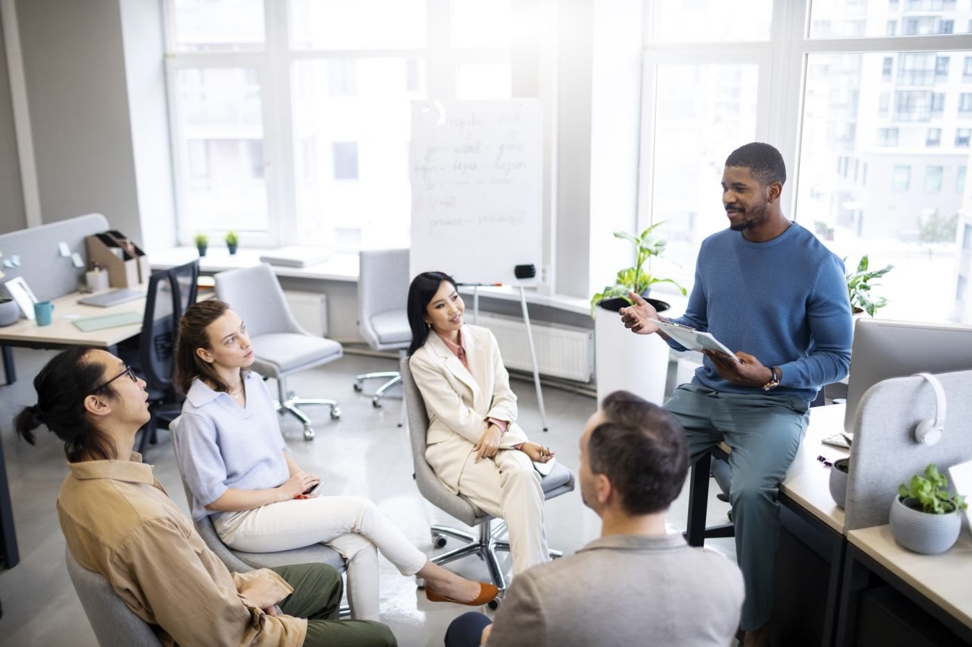 A workplace wellness session with employees
